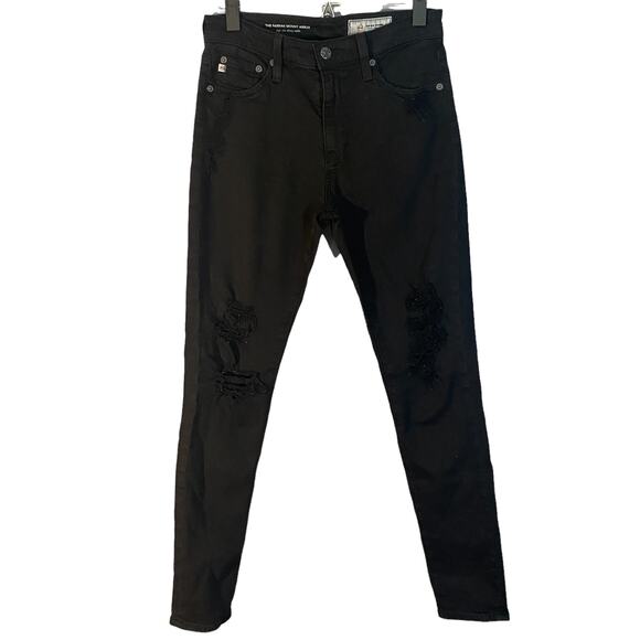 AG Adriano Goldschmied Black Farrah Skinny Distressed Denim Jeans Women Sz 27R - Picture 1 of 10